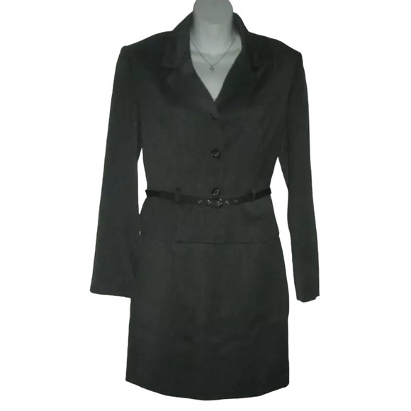 Sinequanone Paris Suit Vintage Belted Gray Skirt Jacket Old Money Business Work